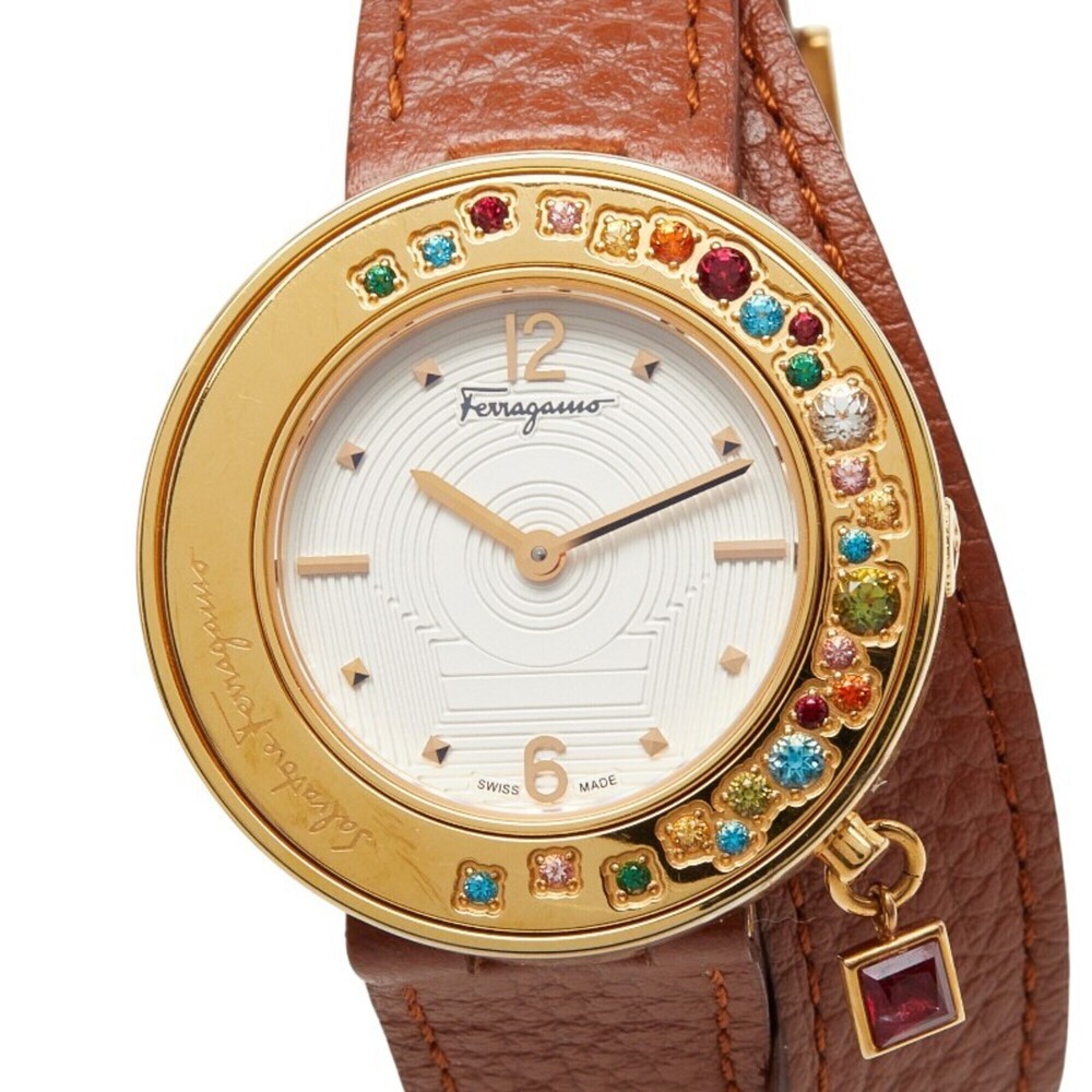 Salvatore Ferragamo Gancini Sparkling Watch F64SBQ50001 Quartz White Dial Sta...